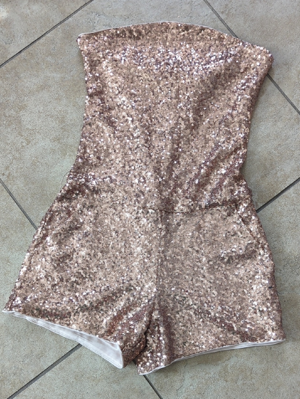 Strapless Sequin Romper in Rose Gold